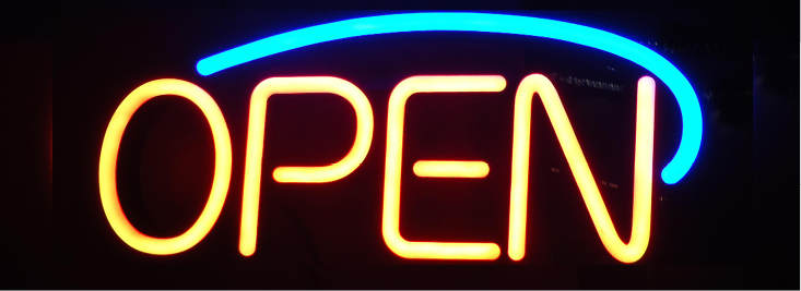 Header image of an open sign