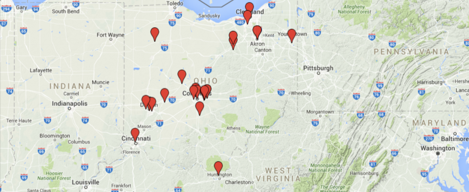 Image of the STEM schools on a map