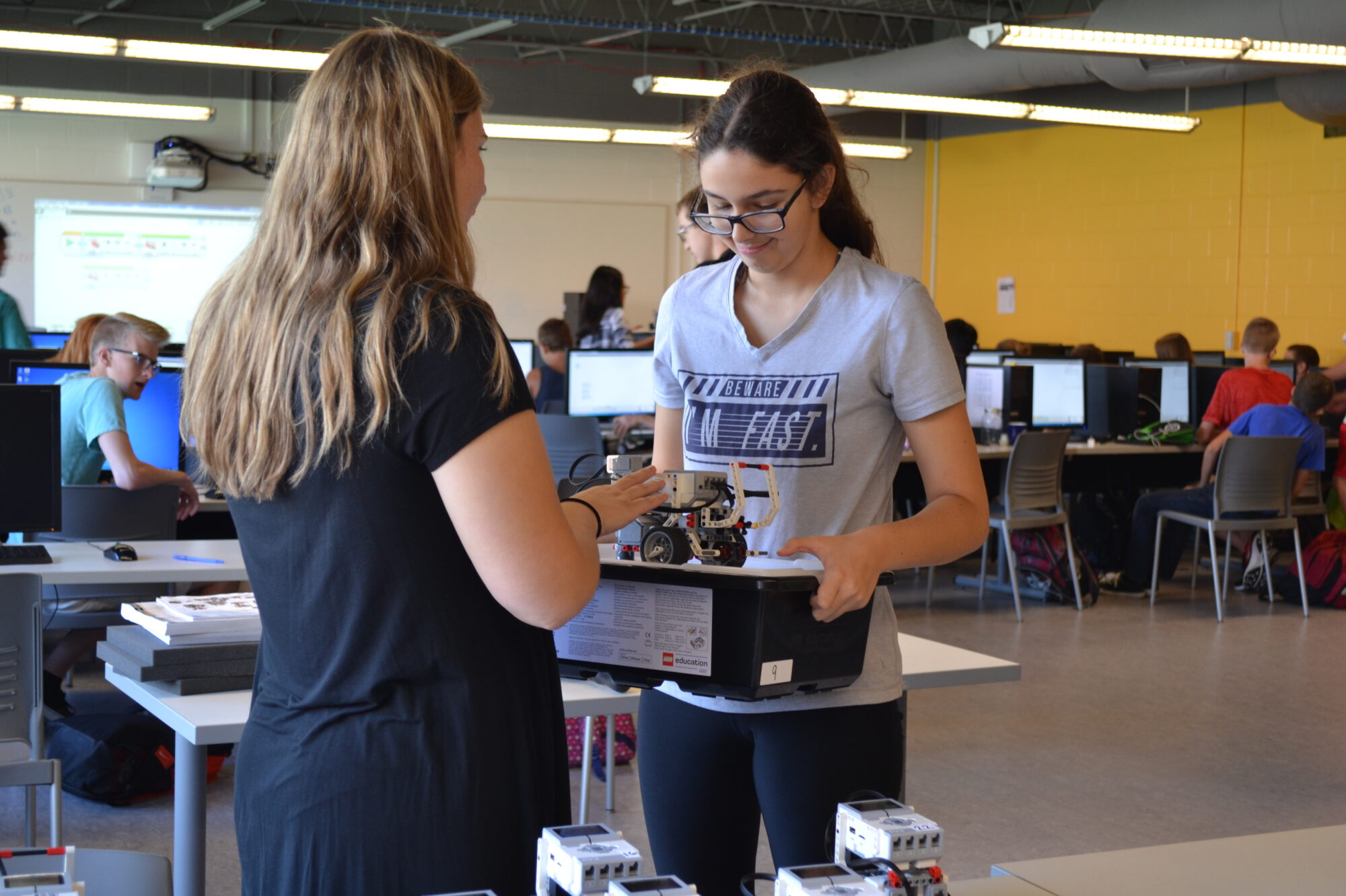 Students at Marysville STEM Early College High School using a STEM device